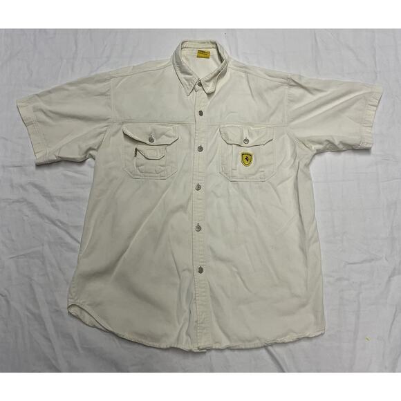 Vintage Ferrari Shirt Rare Button Down Color Beige No Tag Size Is Like L -XL